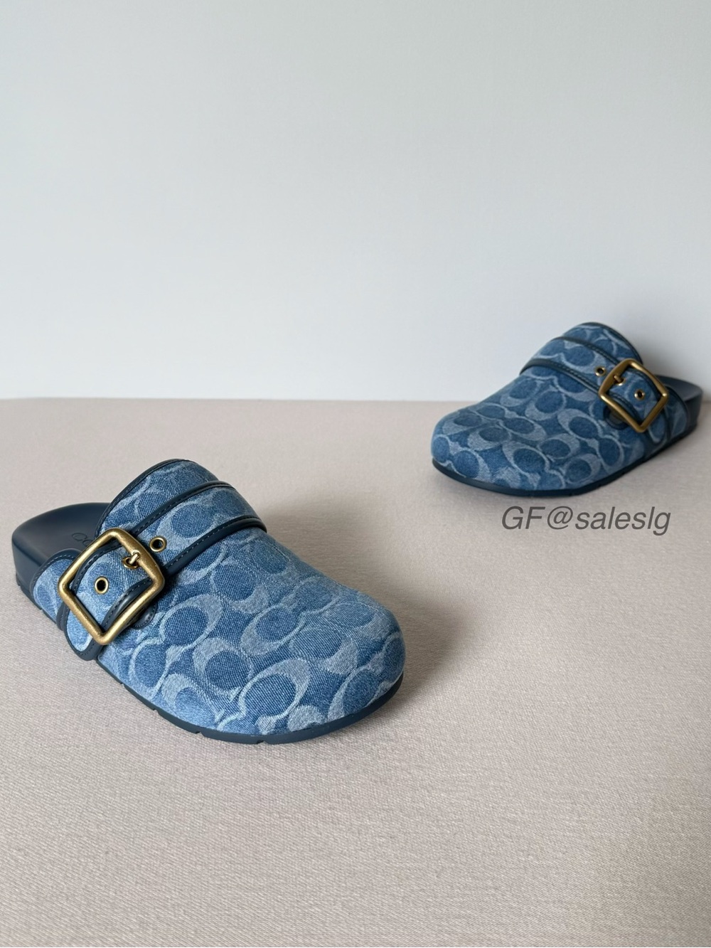 NWT Coach Archival Buckle Clog  Cotton Signature Denim Blue Size 6 CDF42